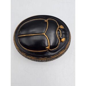 Pacific Giftware Egyptian Scarab Beetle Trinket Box Black Gold Hieroglyphics